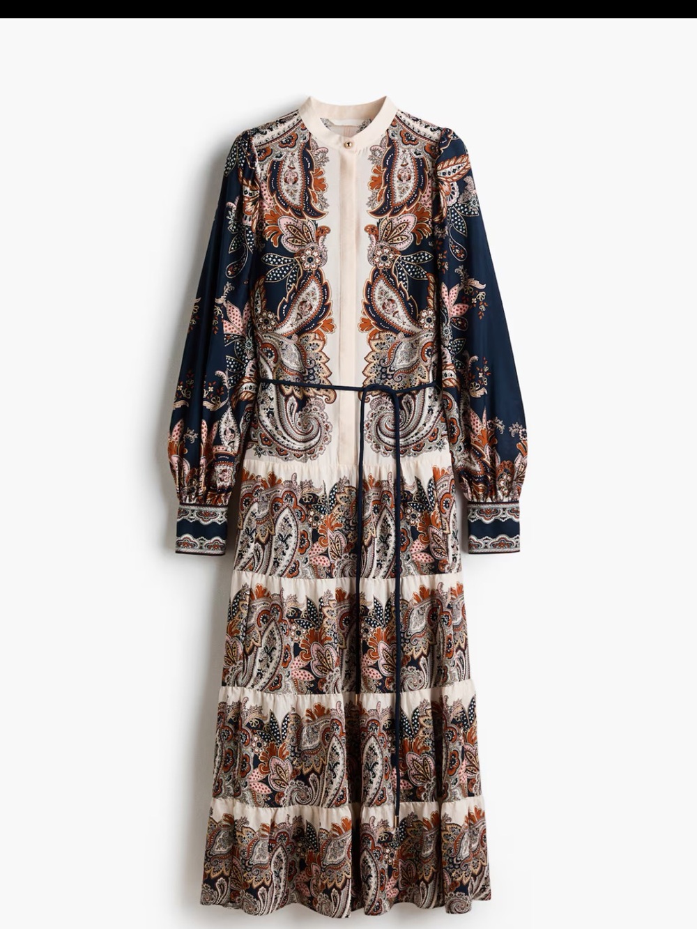 H&M Navy and Cream Paisley Tiered Maxi Dress NWT - Picture 2 of 8